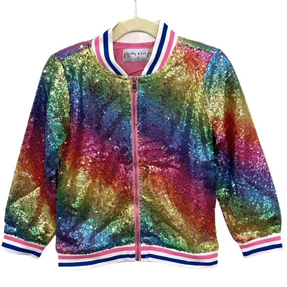 Abby & Evie Toddler Girls Light Weight Sequin Ombre Bomber Jacket 3T - Picture 1 of 14
